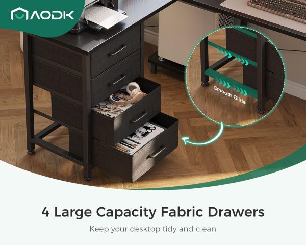 AODK L Shaped Gaming Desk with 4 Drawers, 61" Reversible Home Office Desks with Power Outlets, L Shaped Computer Desk with USB Charging Port and Host Stand, Corner Desk, Easy to Assemble, Black - Image 4