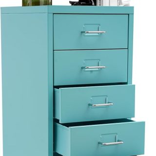 Deep Vertical Filing Cabinet, File Cabinet Rectangular Freestanding Organiser Metal File Storage Organizer 5-Drawer Storage with Wheels for Kitchen, Bedroom, Living Room, Blue
