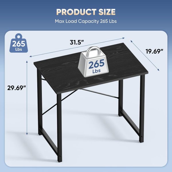 DUMOS 32 Inch Office Small Computer Desk Modern Simple Style Writing Study Work Table for Home Bedroom - Wood Black - Image 3