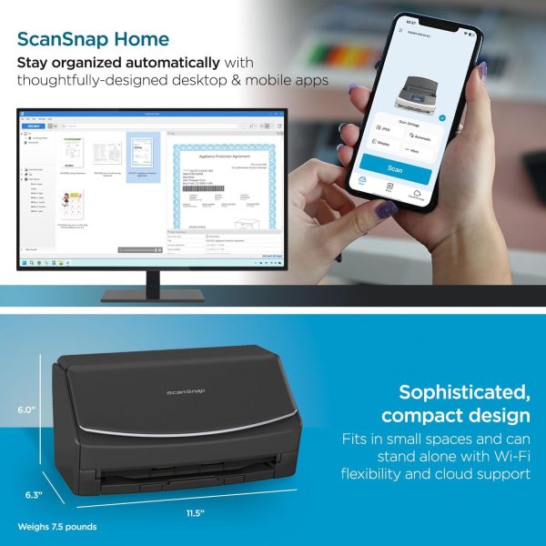 ScanSnap iX1600 Wireless or USB High-Speed Cloud Enabled Document, Photo & Receipt Scanner with Large Touchscreen and Auto Document Feeder for Mac or PC, 17 watts, Black - Image 4